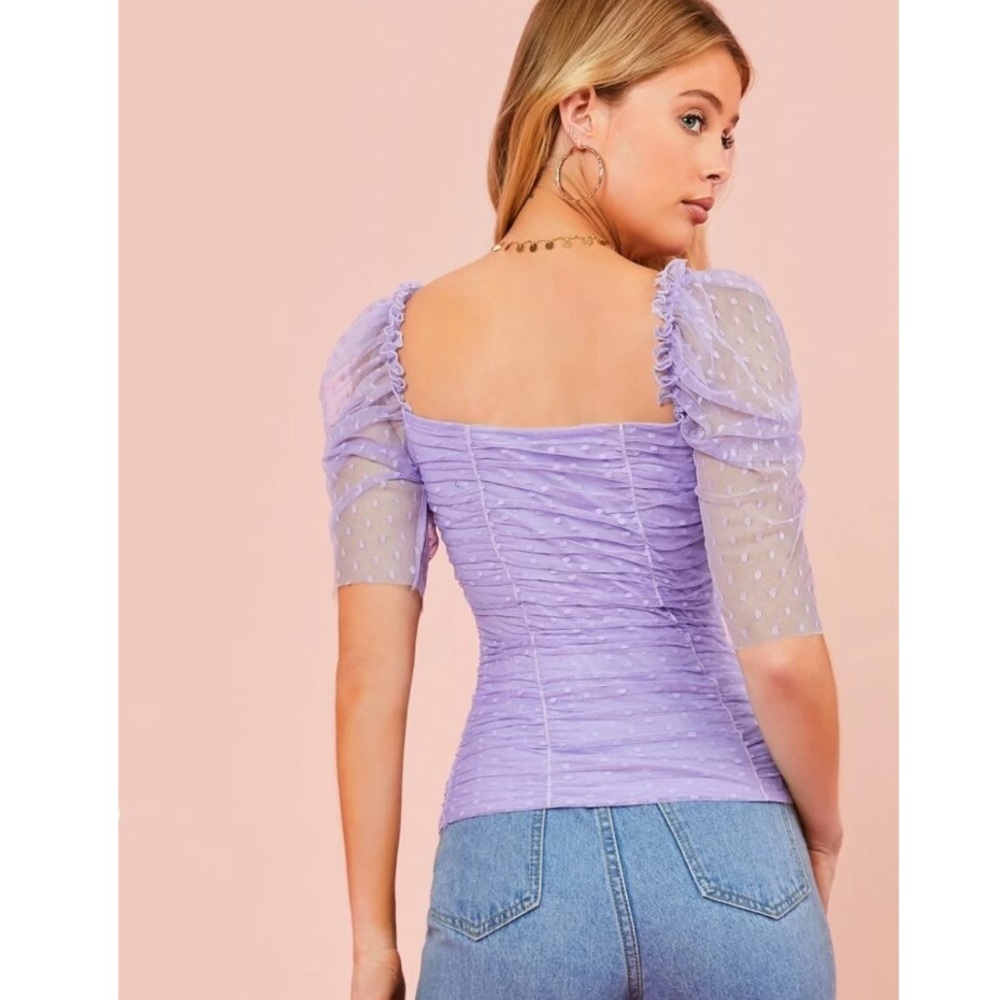 Lavender Ruched Mesh Boho Top - Picture 2 of 5